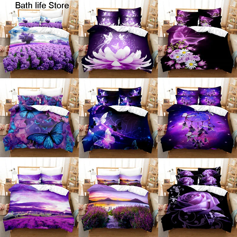 

Purple Bedding Set Linens Duvet Cover Bed Quilt Pillow Case For Adults Woman 3D Comforter Lavender Butterfly Dreamcatcher