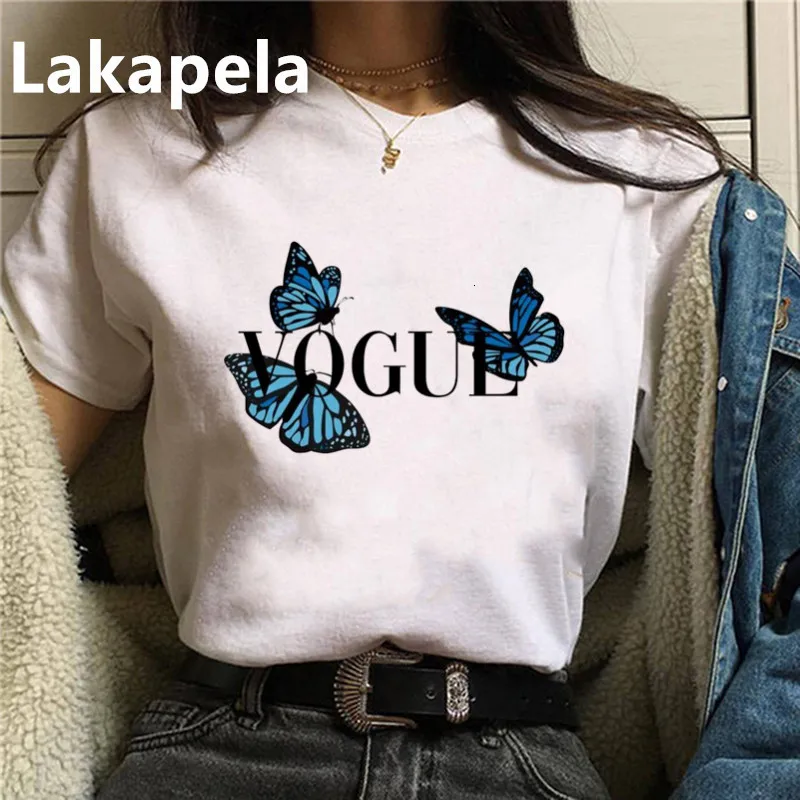 Летняя женская футболка Vogue с бабочками и графикой модные футболки коротким