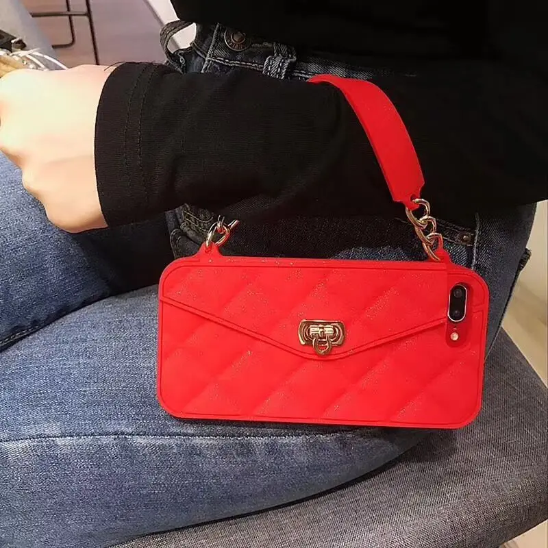 Red Short Chain Droshipping VIP Link сумка на плечо кошелек Мягкий силиконовый чехол для телефона для iPhone 11 Pro Max 6 6s 7 8 Plus XS Max XR X 10 - Цвет: Red Short Chain