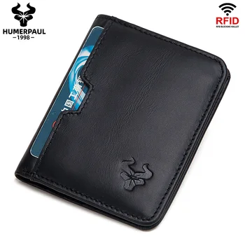 

Rfid Black Purse For Men Genuine Leather Men's Wallets Thin Male Casual Mmulti-Function Card Holder Cowskin Soft Mini Coin Purse