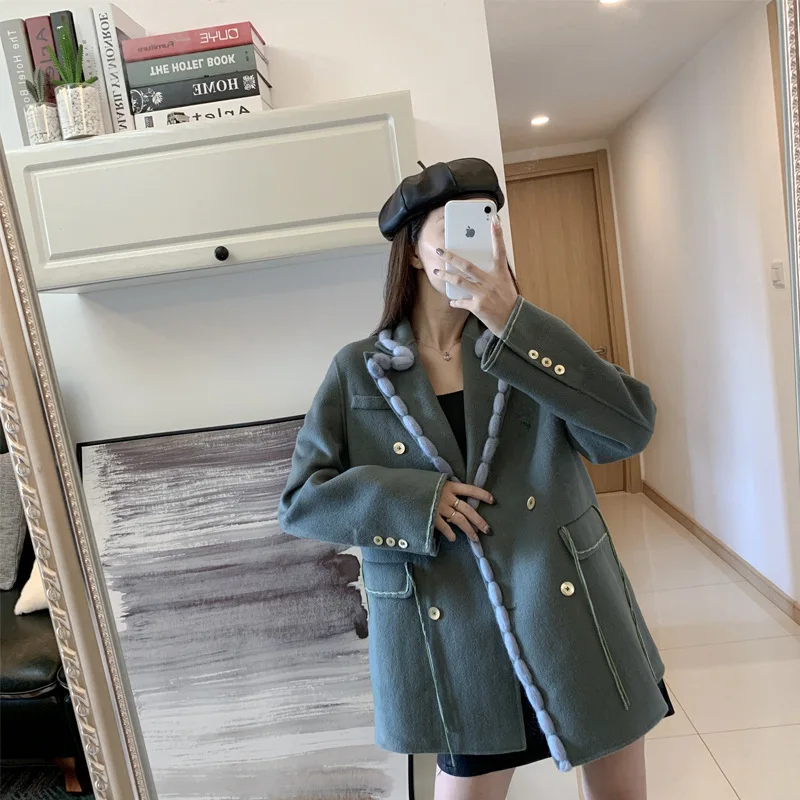 50% OFF Autumn Winter 2020 Suit New Retro Fashionable Western Style Loose Wool Suit Short Coat Double Breasted Women Jackets and Coats