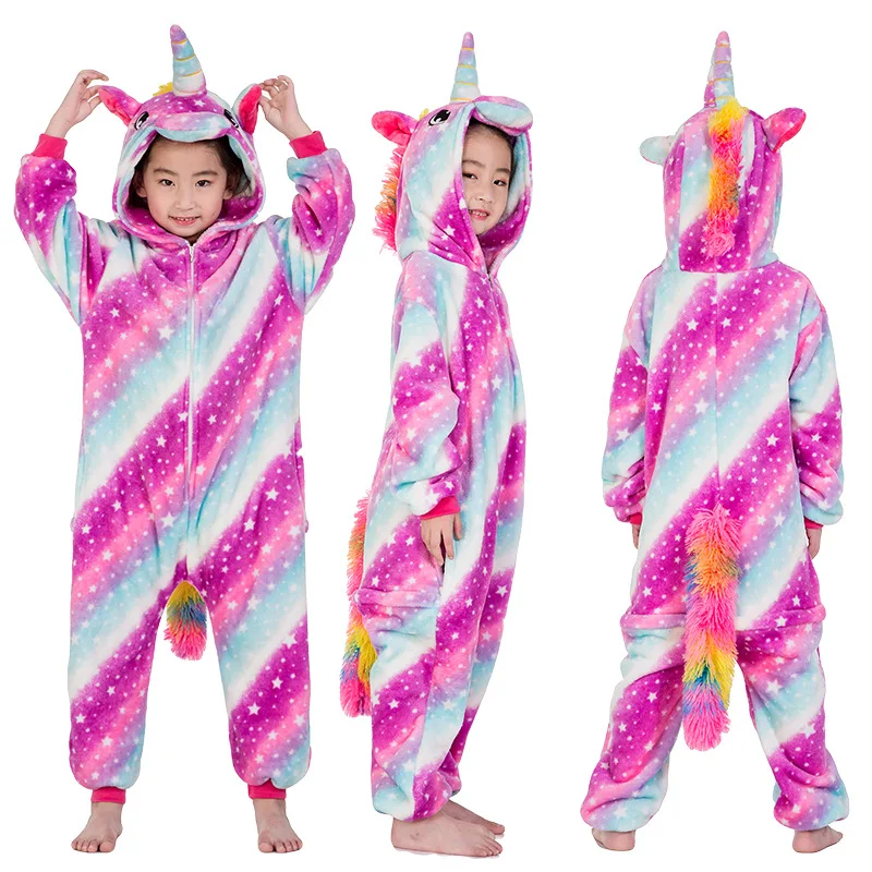 Зимняя теплая одежда для сна с рисунками животных Kigurumi для мальчиков; пижамы для детей с изображением Человека-паука, стежка, Единорога; пижамы для девочек; пижамы для мальчиков-подростков