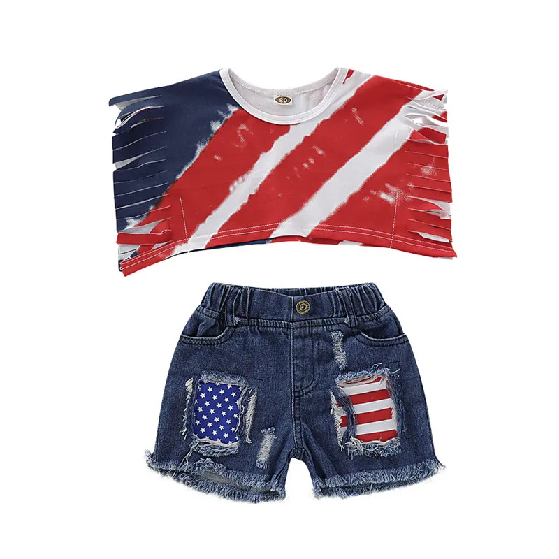 От 0 до 4 лет ко Дню независимости одежда для маленьких мальчиков и девочек с рисунком детская одежда с американским флагом для мальчиков, Повседневное футболка топы+ шорты штаны Одежда