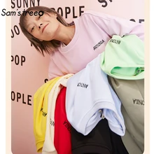 SAM'S TREE Letter Embroidery Sweatshirts Women 2020 Spring Candy Color Casual Hoodies Drop Shoulder Vetiver Hoodie Ladies Tops