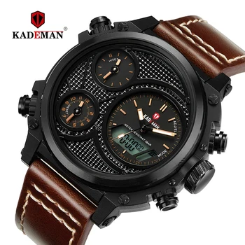 

KADEMAN New Men Watches Luxury Big Dial Business Quartz Digital Watch 3 Time Zone Waterproof Male Clock Relogio Masculino K156