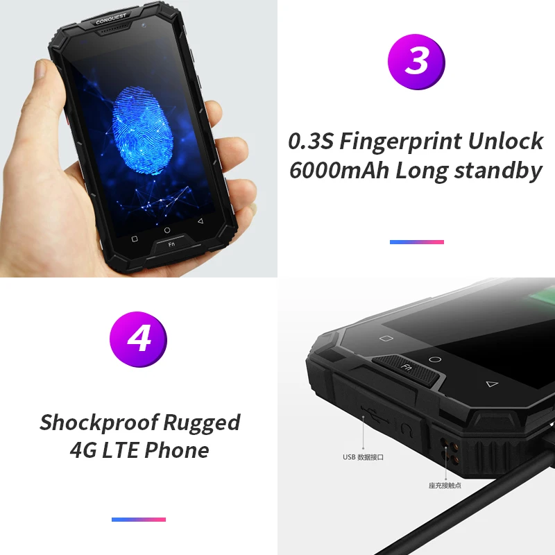 Conquest S8 прочный IP68 смартфон 5 0 &quot1080p IPS Экран 4 Гб Оперативная память 64 Встроенная