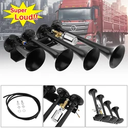 Klaxon à quatre trompettes très fort, haut parleur à quatre tubes côte à côte, pour voiture, camion, Train, bateau, 185db, 12V, 24V 