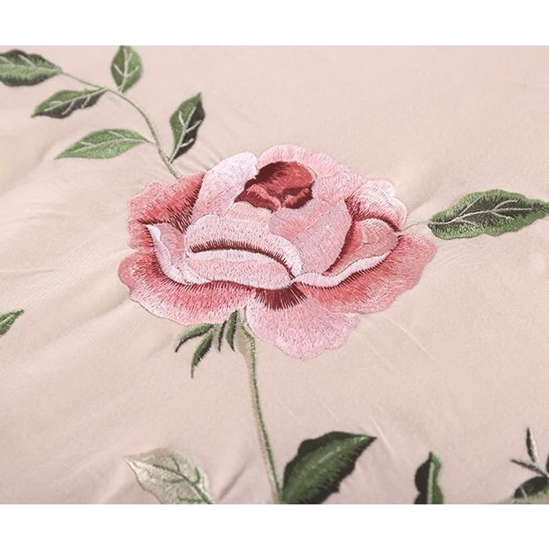 WOSTAR Rose flora embroidery design flat bed sheet solid colour cotton twill linen bedding luxury home textiles queen king size 2