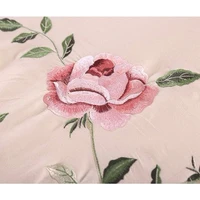 WOSTAR Rose flora embroidery design flat bed sheet solid colour cotton twill linen bedding luxury home textiles queen king size 2