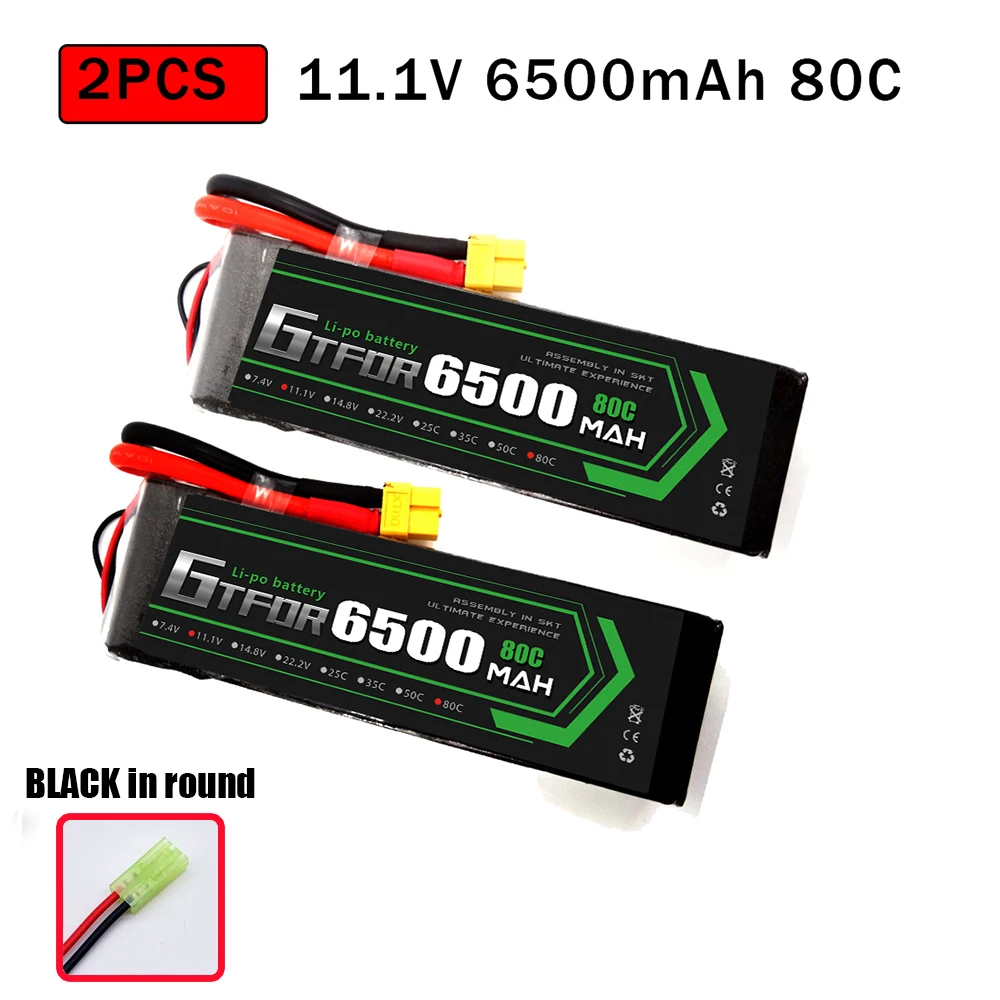 GTFDR 2 шт. RC батарея Lipo 7,4 V 11,1 V 2S 3S 6000MAH 6500MAH 6200MAH 7000mah 50C 60C 80C 100C 120C для RC Stampede автомобильный Дрон - Цвет: 2PCS6500SOFTBLACK