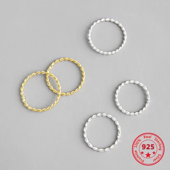 Korean Real S925 Sterling Silver Fine Rings Simple Hemp Pattern Gold Plated Circle Personality Fashion Retro Rings Women Jewelry