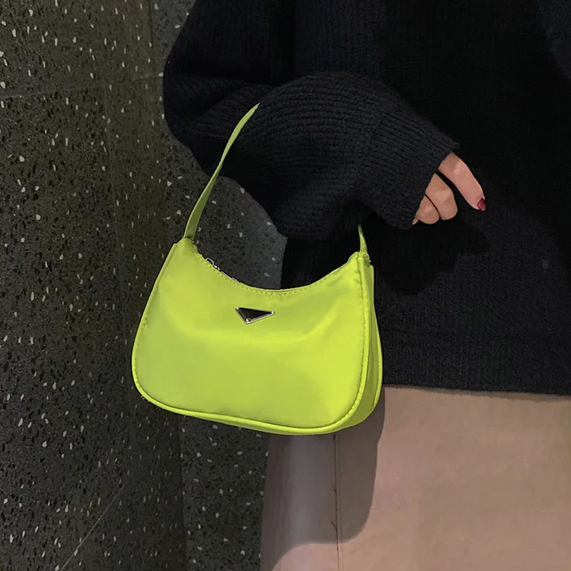 

New Fashion Candy Color New Moon Package Bags For Women 2019 Simple Retro High Quality Nylon Handbag Baguette Bag Shoulder Bag