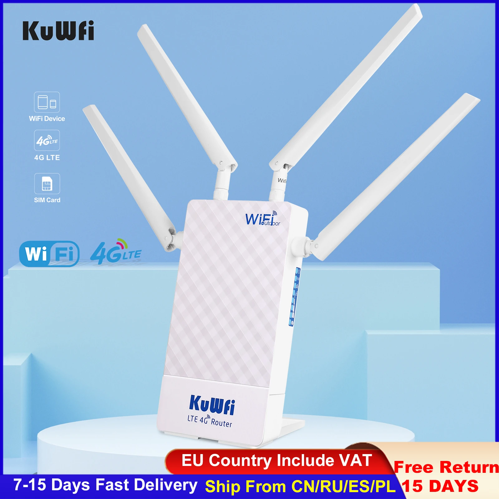 KuWFi 4G Ngoài Trời Router 4G LTE SIM Router WiFi Chống Nước Hỗ Trợ Cổng Ánh Xạ DMZ Thiết Lập Cho 48V POE Switch POE Camera signal booster for wifi modem
