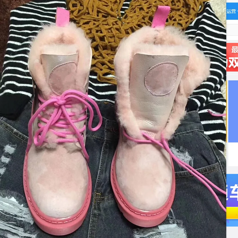 Зимние ботинки; коллекция года; зимние теплые женские ботинки на меху из плюша; ботильоны из натуральной кожи на платформе; женская обувь; Модные Ботинки martin на шнуровке