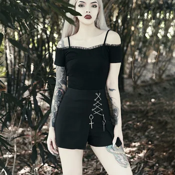 

92133 Large Size Women's Dress Punk Fake Two-piece Short Short Skirt Chicken Eye Necklace Pendant Irregular Fork Wrap Skirt