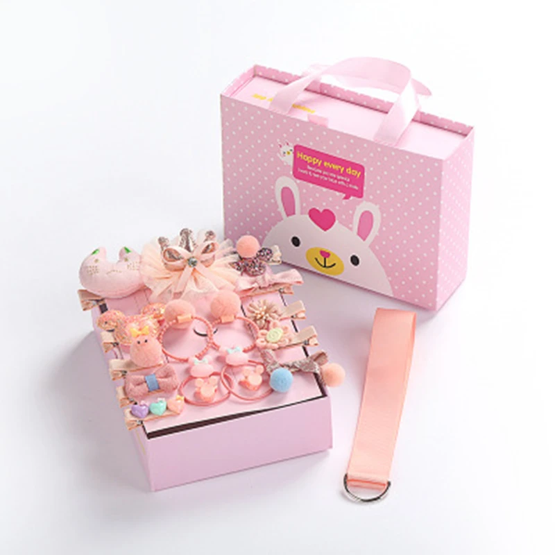 apricot gift box 18 шт. набор заколок для волос аксессуары для волос коробка головная повязка для девочки бант детский головной убор эластичные детские украшения для волос детские заколки - Цвет: apricot gift box