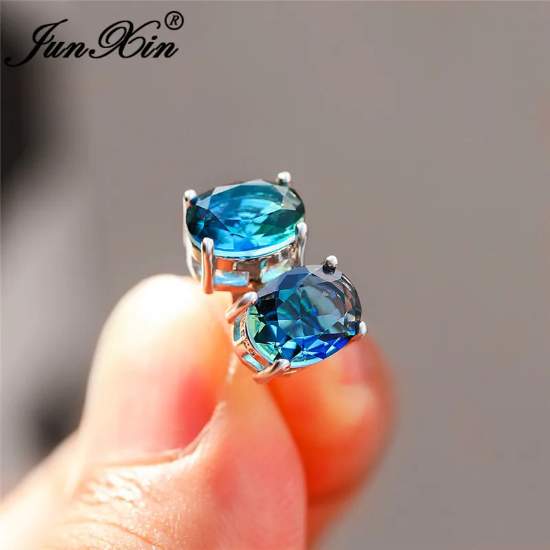 Минималистический Мистический Огонь Кристалл Овальные серьги-гвоздики для женщин 925 серебро розовое золото красочные синий зеленый циркониевый свадебные серьги CZ