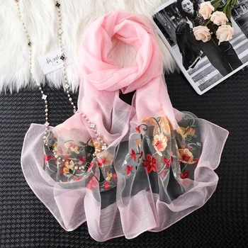 

Autumn and winter new lace hollow embroidery organza yarn cut flower scarf wild long simulation silk shawl