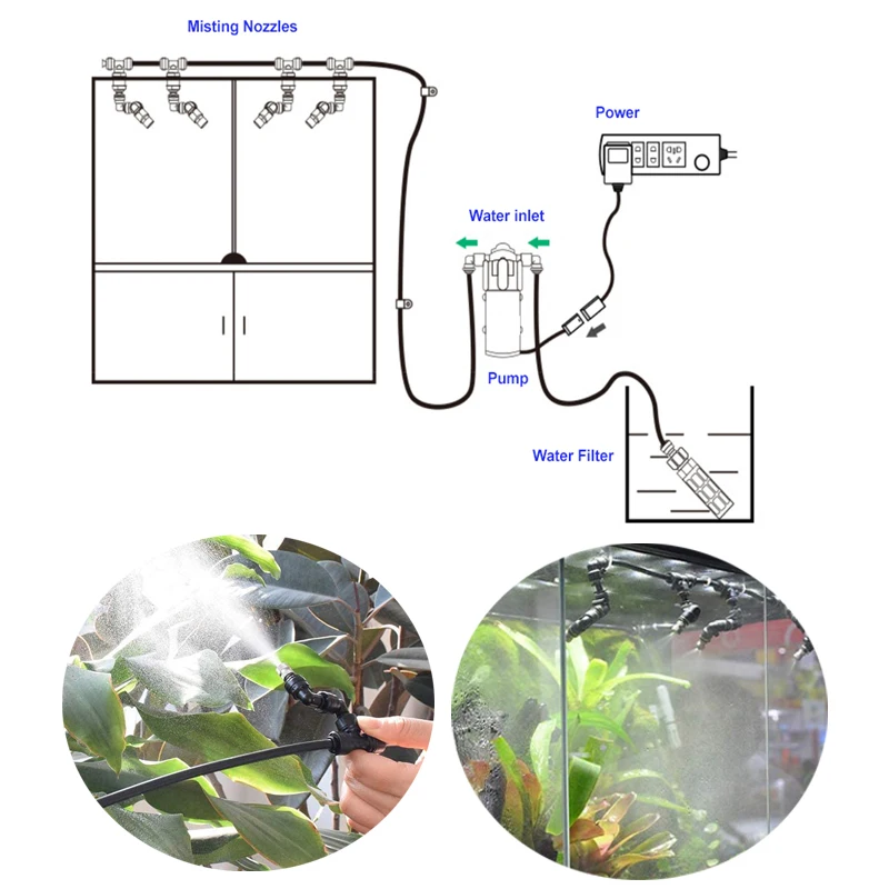 

Adjustalbe Nozzle Reptiles Fogger Mist Sprinkler Rainforest Glass 360 Adjustable Aquarium Aquatic Pet Cooling System Connectors