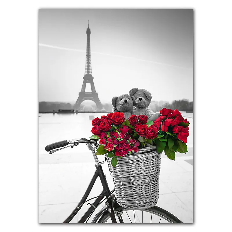 Modern-Black-White-City-Building-Art-Canvas-Painting-Prints-Tower-Red-Rose-Posters-Wall-Picture-For (5)