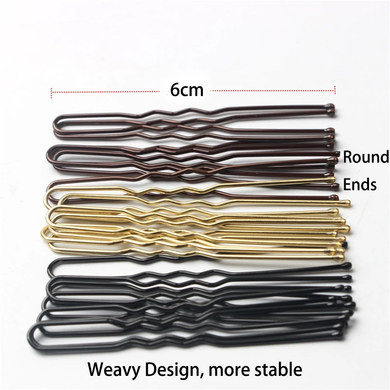 50/100PCS Women 6CM Hair waved U-shaped Bobby pin Barrette Salon Grip clip Hairpins Black Metal Hair accessories For Bun Gift