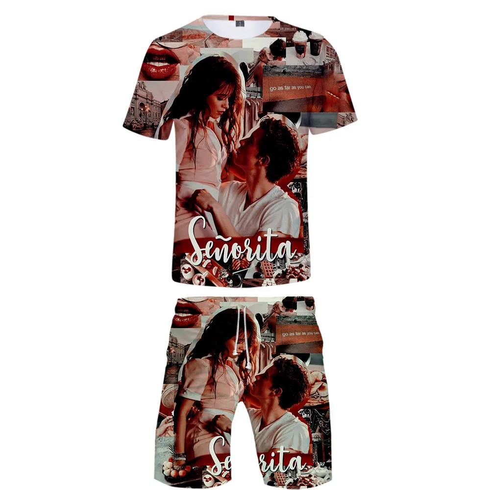 Shawn Mendes Harajuku, новинка, 3D, Повседневный, крутой, мужской, 2 комплекта, летний, популярный, хип-хоп, модный, уличный, футболка+ короткие штаны, комплекты