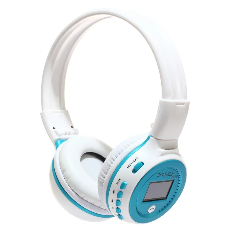 B570 Bluetooth наушники с FM радио ЖК-дисплей стерео-гарнитура беспроводные наушники гарнитура Bluetooth для телефона ПК - Цвет: Синий