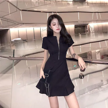 

Korean-style Slimming Scheming Skirt Normcore Style Hepburn Black Dress Minimalist Doctrine Fishtail Dress Women's
