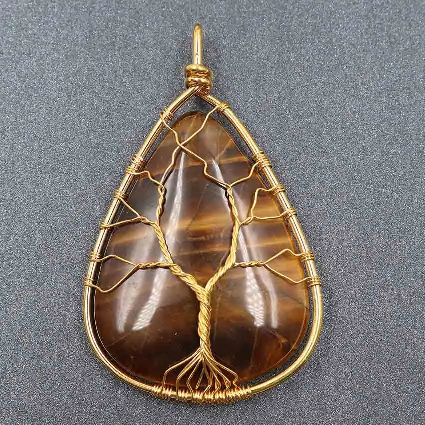 

FYSL Light Yellow Gold Color Wire Wrap Water Drop Many Style Crystal Stone Pendant for Anniversary Gift Jewelry