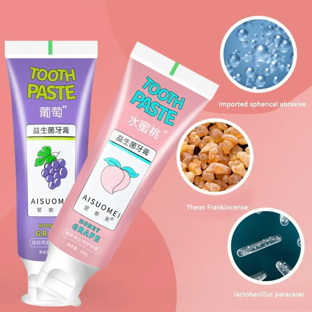 100g Probiotic Toothpaste Fruit Juicy Peach Grape Flavor Toothpaste
