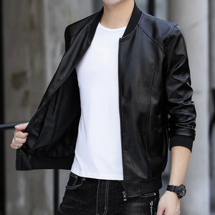 Zipped Faux Leather Biker Jacket For Men With Fur Buy Online At Best