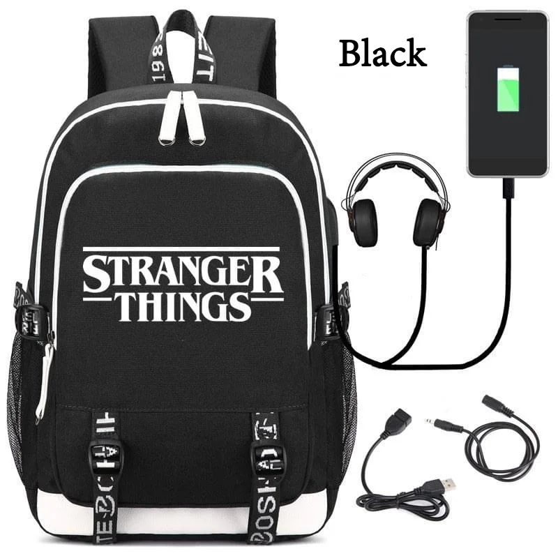 Рюкзак IMIDO Stranger Thing для школьников, студентов, светящийся, зарядка через usb, повседневные сумки для мальчиков, Одноцветный рюкзак на плечи для подростков - Цвет: Черный