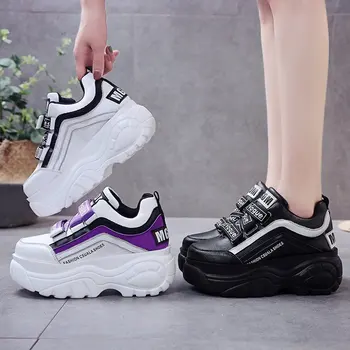 

Autumn Platform Elevator Shallow Mouth Color Matching Casual Mesh Breathable Women's Soft Bottom Velcro Lettered Shoes