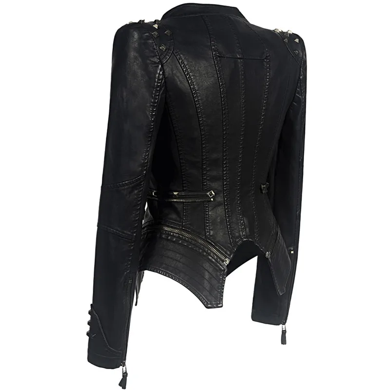 Осенне-зимняя мотоциклетная куртка женская черная модная верхняя одежда женская куртка из искусственной кожи PU женская готическая куртка-бомбер с заклепками
