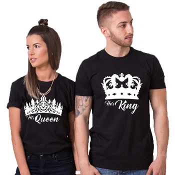 

His Queen Her King Matching Tshirt Crown Printing Couple T-Shirt Valentine's Day Gift Short Sleeve Soft Cotton Crewneck Unisex