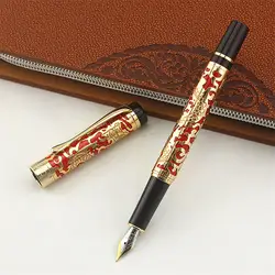 Jinhao 5000 красная 0,5 мм перьевая металлическая ручка с тиснением дракона Роскошная письменная ручка коробка/пенал/чернил черный