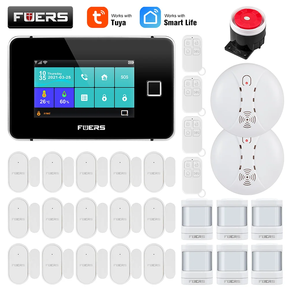 ring keypad motion sensor FUERS Tuya WiFi GSM Smart Home Security Alarm System Kit Wireless 433MHz Control Siren IP Camera IPR Motion Door Window Smoke alarm lamp Alarms & Sensors