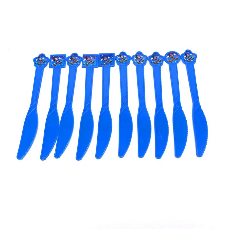 10pcs Disney Mickey Mouse Cartoon Plastic Knives Forks Spoons Festival Tableware Kids Birthday Party Supplies Decoration Supply