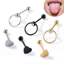 New Fashion 316L Stainless Steel Heart Barbell Tongue Button Ring Bar Surgical Piercing Sexy Body Piercing Jewelry