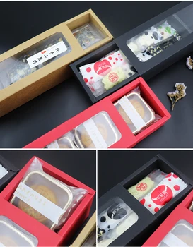 

10pcs PVC Clear Window Paper Box Drawer Style Cookie Box Black Brown Red Paper Macaron Chocolate Gift Box