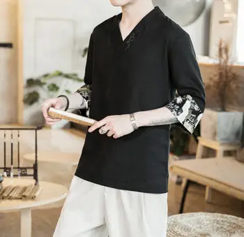 

Sinicism Store Men Chinese Style Buckle 5XL T Shirt Men's Spring Vintage T-Shirts Male Fashion Plaid Clothes Oversize