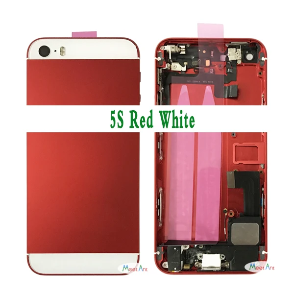 Для iphone 5 5G или 5S SE Высокое качество задняя средняя рамка Шасси Полный Корпус в сборе крышка батареи задняя дверь с гибким кабелем - Цвет: 5S Red White glass