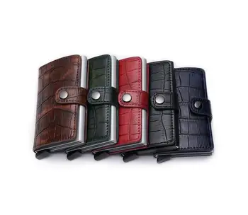 

30pcs/lot RFID Aluminium Credit Card Holder Male Card Holder 2019 Newest Metal Leather Wallet Antitheft Men Automatic Card Case