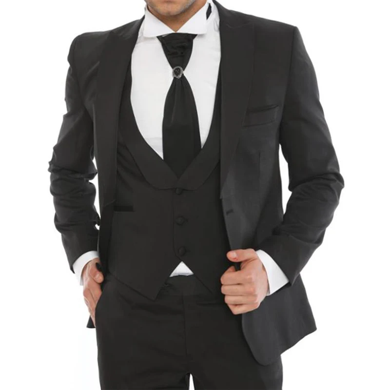 

3 piece Black Wedding Tuxedos for Groomsmen Formal Business Men Suits Peaked Lapel Man Fashion Clothes Set Jacket Vest Pants