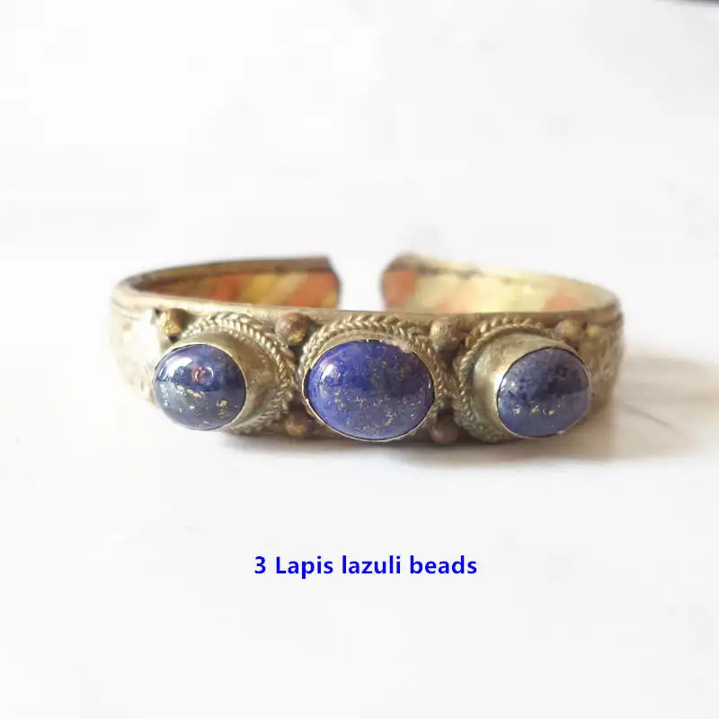 B. 3 lapis lazuli Индийская Роза медь, инкрустированная камнем бусины открытый манжета браслет разноцветный лазурит тигровый глаз непальский Винтаж ювелирные изделия BB-462 - Окраска металла: B. 3 lapis lazuli