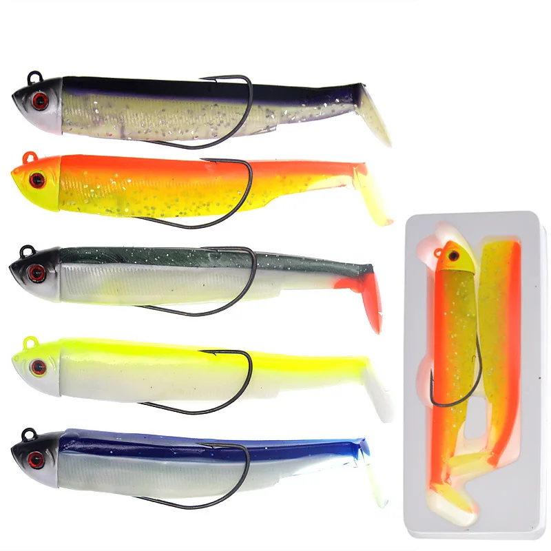 Bassland 2PCS Fish Head Hook And Soft Lure Sea Fishing Pike Lures Lead Hook Bait Iscas Artificial leurre Silicone Fishing Baits