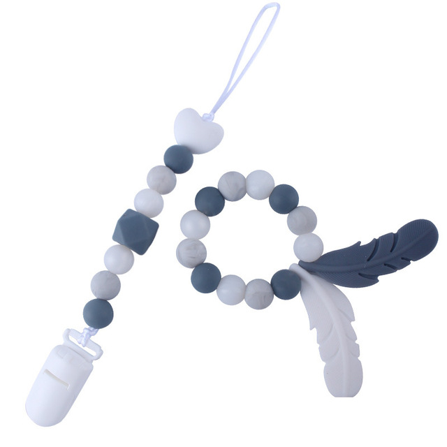products silicone pacifier chain teether Feather cartoon silicone toy teether teether set