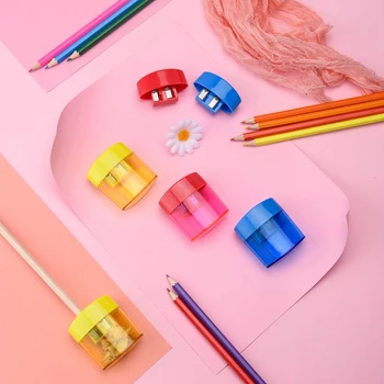 

Double Hole Oval Shaped Pencil Sharpener with Cover and Receptacle Manual Pencil Sharpener Hand Pencil Sharpener for Office Home