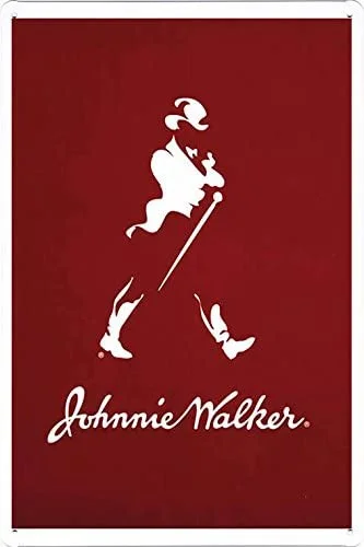Tin Sign Metal Poster Plate (8&quotx12") of Johnnie Walker Whiskey Red Logo by Food & Beverage Decor | Дом и сад