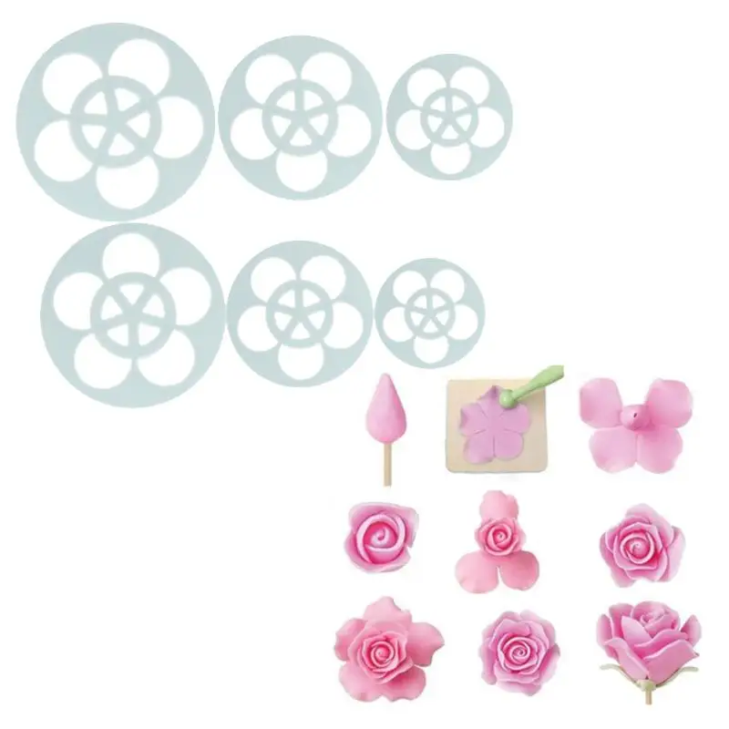 

6 Pcs/Set Plastic Rose Flower Fondant Cake Moldt Cutter Cake Decorating Molds Dessert Baking Biscuit Cutting Mould DIY